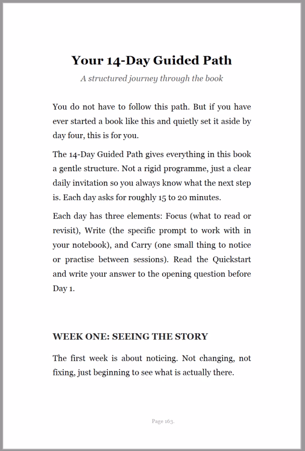 Interior page from Whose Life Are You Living showing Your 14-Day Guided Path structured journey section